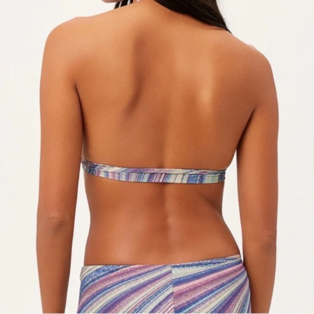 Frankie's Bikinis Multicolor Striped Halter Bikini Top